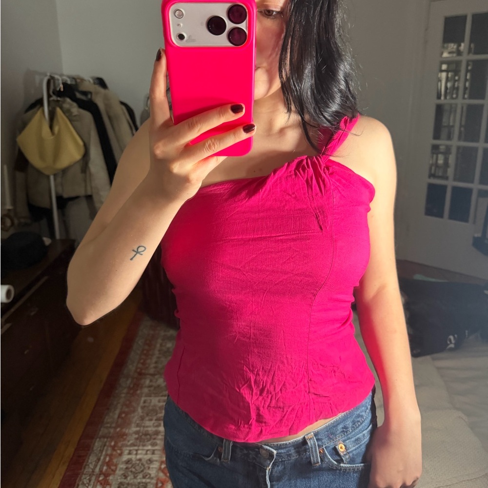 Zara Hot Pink One-Shoulder summer top